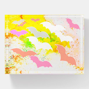 Bats In Flight Pastel Yellow Paperweight