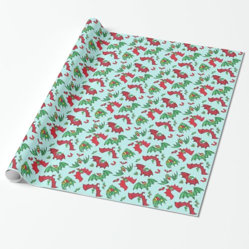 BATS IN HATS in Sky Christmas Gift Wrap Paper