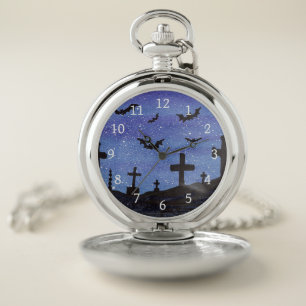Bats in the Graveyard Pocket Watch