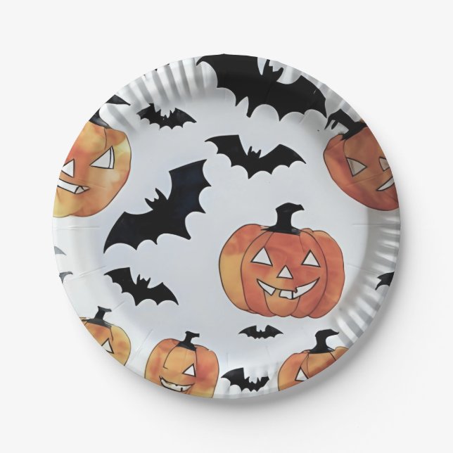 Bats & Jack-O-Lanterns Halloween Party  Paper Plates (Front)