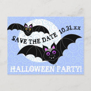Bats Moon Halloween Party Save the Date Invitation Postcard