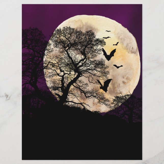 Bats & Moon Halloween Scrapbook Paper (Front)