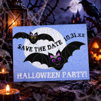 Bats Moon Save the Date Halloween Party Invitation