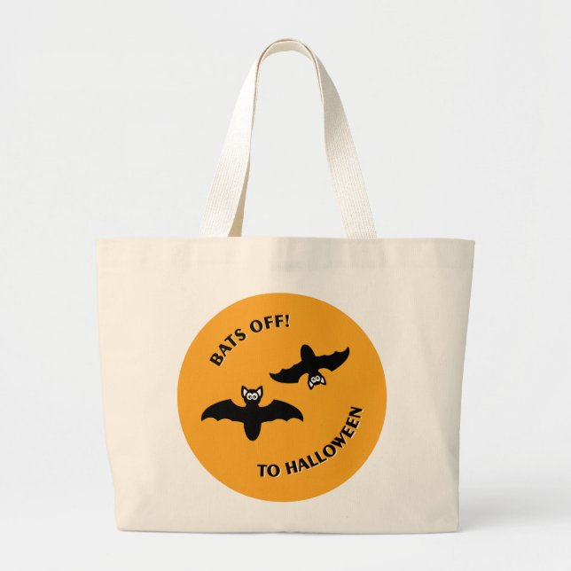 Bats Off To Halloween Orange Circle Large Tote Bag (Front)