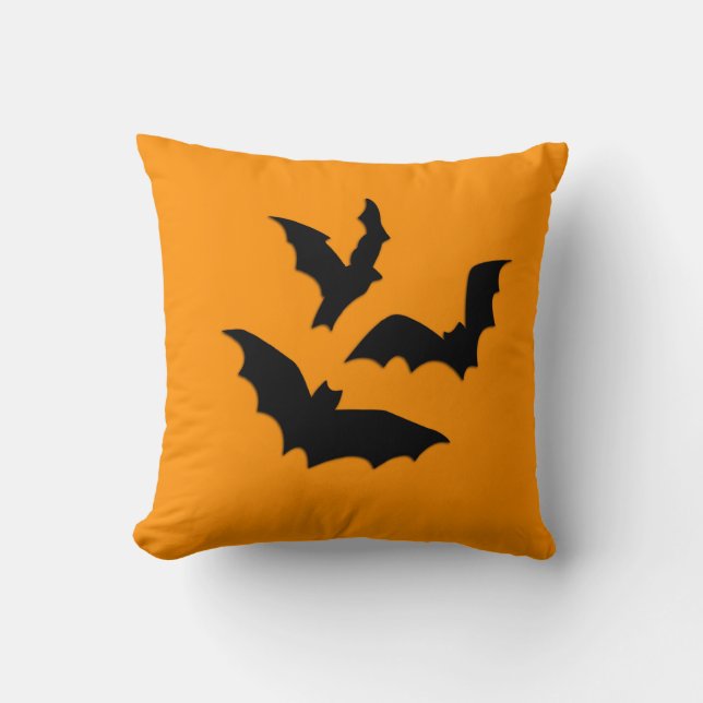 Bats on Orange Halloween Throw Pillow (Front)