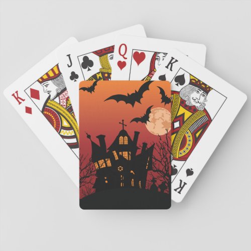 Bats Over Haunted House Playing Cards