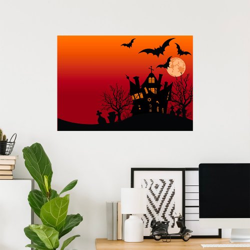 Bats Over Haunted House Poster