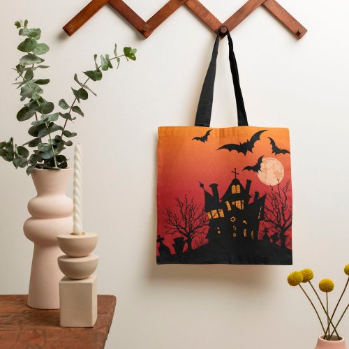 Bats Over Haunted House Tote Bag