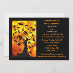 Bats & Owls in Tree Elegant Halloween Wedding Invitation