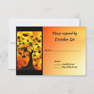 Bats & Owls in Tree Halloween Wedding Party Invitation