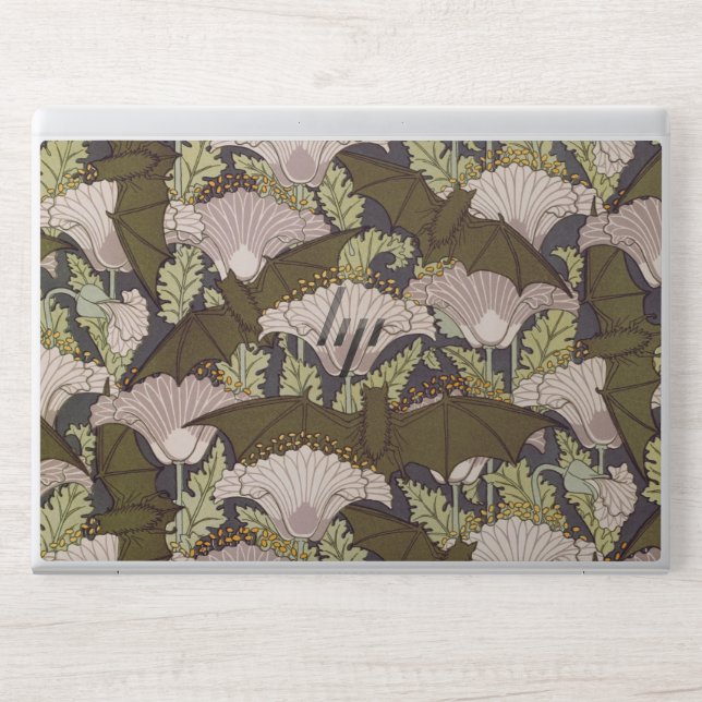 Bats & Poppies,Animal & Floral Design Art Nouveau HP Laptop Skin (Front)