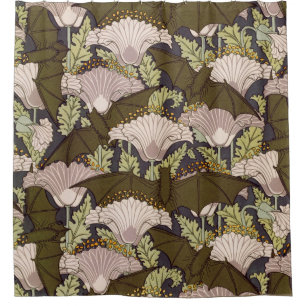 Bats & Poppies,Animal & Floral Design Art Nouveau Shower Curtain