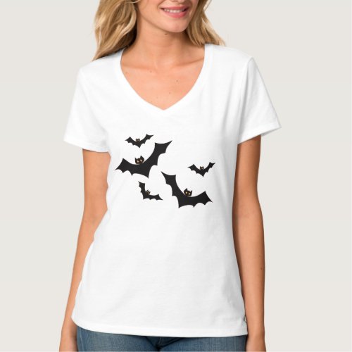 Bats Printed Womens Basic V_Neck T_Shirt