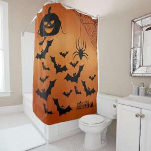 Bats Pumpkin and Spider Shower Curtain