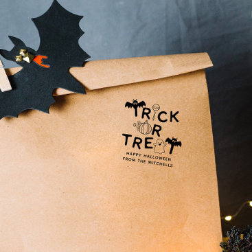 Bats Pumpkin & Ghost Trick or Treat Halloween Rubber Stamp