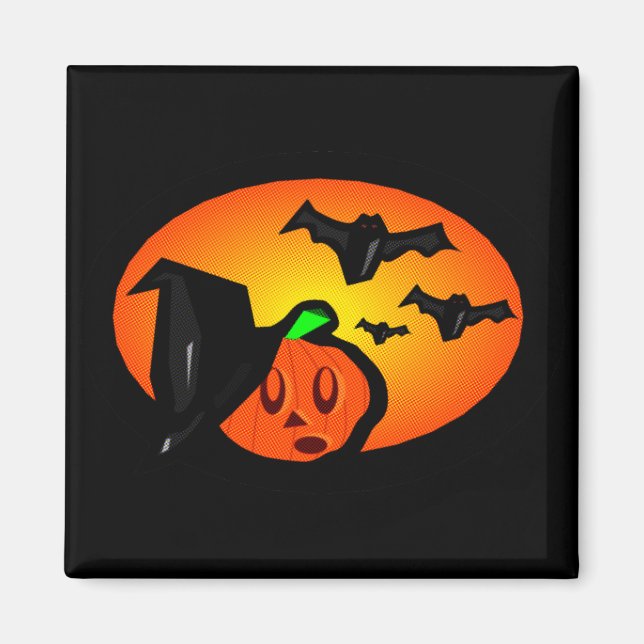Bats & Pumpkin Jack Orange Halftone Logo Magnet (Front)