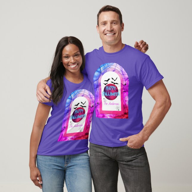 Bats Purple Pink Colorful Matching Happy Halloween T-Shirt (Unisex)