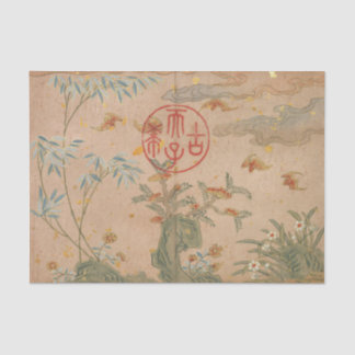 Bats Rocks Flowers Circular Calligraphy by Ruoai Tissue Paper