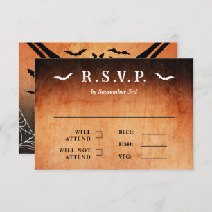 Bats & Skeleton Heart Goth Halloween Wedding RSVP Card