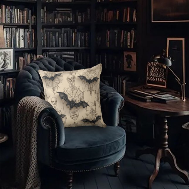 Bats & Spider Webs Gothic Throw Pillow (Creator Uploaded)