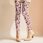 Bats Spiders Pink Girlie Retro Simple Halloween    Leggings<br><div class="desc">This fun Halloween design uses a random pattern of simple brown bats and spiders on a girly pink background that can be customized to what ever color you would like. This fun design has a retro vibe and can be paired with any top throughout the fall and spooky season! Mix...</div>
