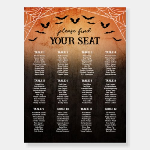 Bats Spiderweb Halloween Wedding 12 Seating Chart Foam Board