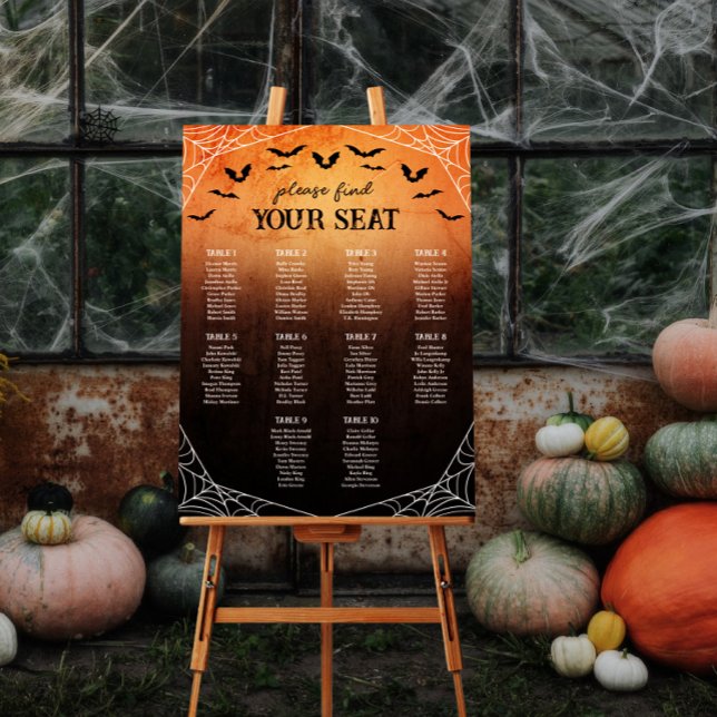 Bats Spiderweb Halloween Wedding Seating Chart Foam Board (Creator Uploaded)