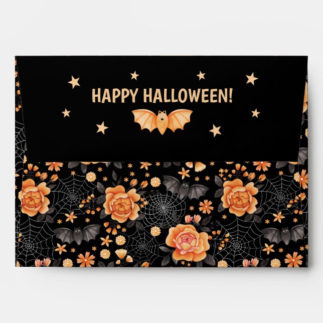 Bats, Spiderwebs and Florals Happy Halloween  Envelope (Back (Top Flap))