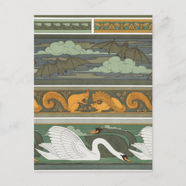 Bats Squirrels Swans Wildlife Vintage Nature art  Postcard (Front)