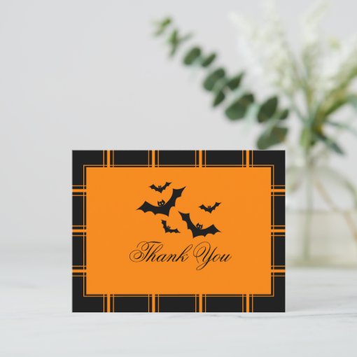 Bats Thank You Halloween Orange Postcard | Zazzle