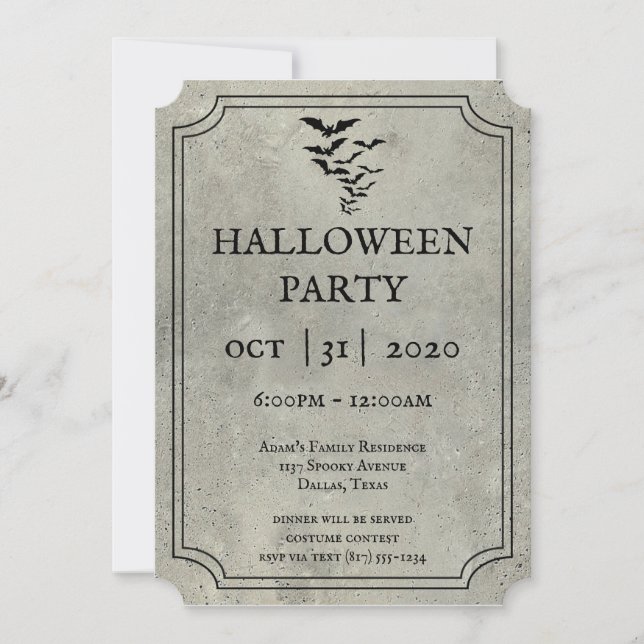 Bats Tombstone Halloween Invitations (Front)