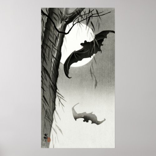 Bats Under the Full Moon by Ohara Koson Poster