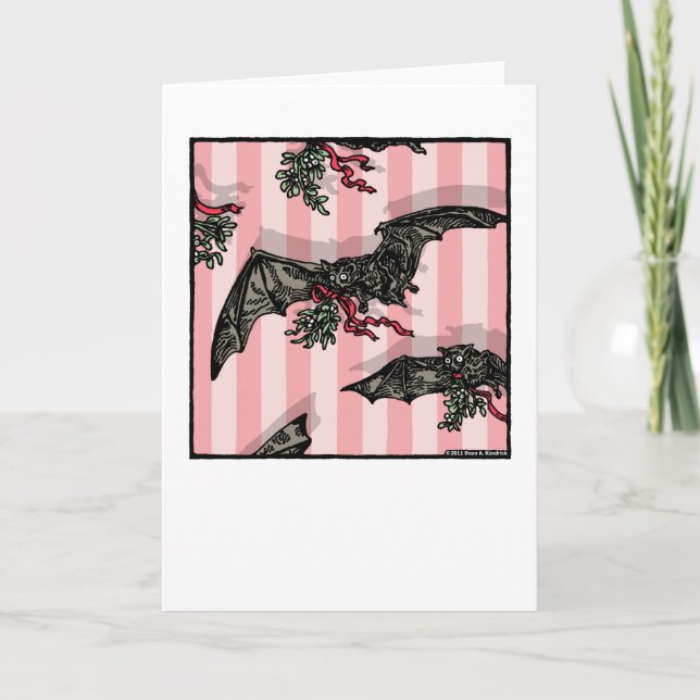 Bats with Mistletoe - Blank Inside Pop Goth Holiday Card (Front)