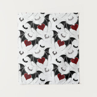 Bats with Red Hearts and smaller bat silhouettes  Tapestry