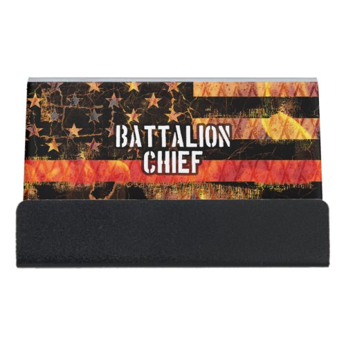 Battalion Chief Firefighter Flag Desk Business Card Holder