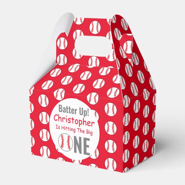 Batter Up! Baseball 1st Birthday Favor Box (Front Side)