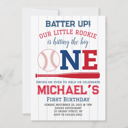 Batter Up Baseball 1st Birthday Invitation
