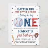 Batter Up Baseball 1st Birthday Invitation (Front)