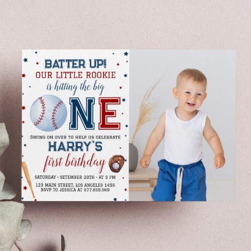 Batter Up Baseball 1st Birthday Invitation