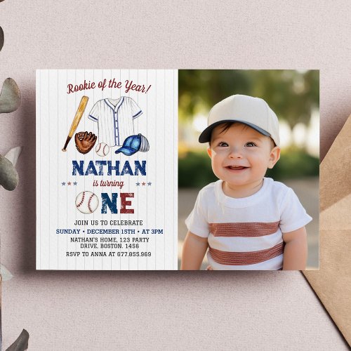 Batter Up Baseball 1st Birthday Invitation