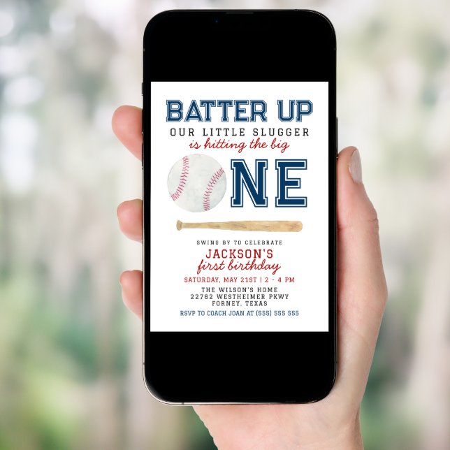 Batter Up Baseball 1st Birthday Party Invitation (Front Digital)