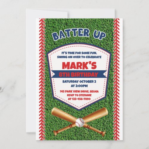 Batter Up Baseball Birthday Invitation
