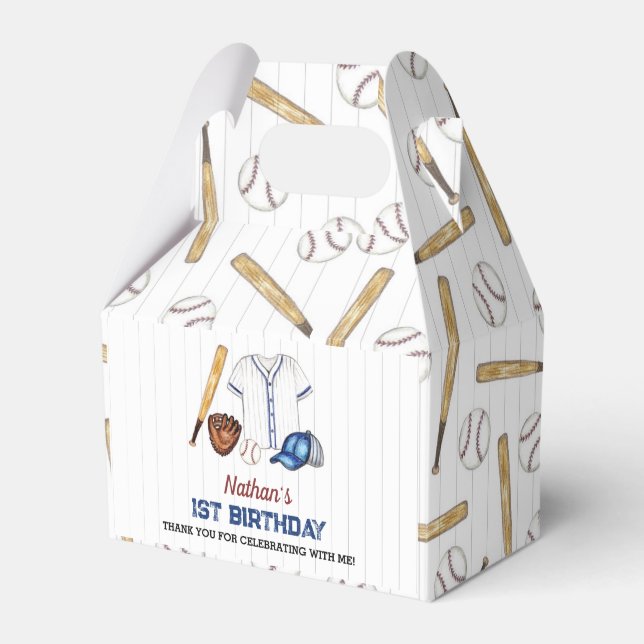 Batter Up Baseball Birthday Party Favor Box  (Front Side)