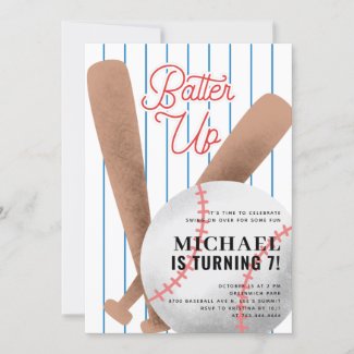 Batter Up Baseball Birthday Party Invitation