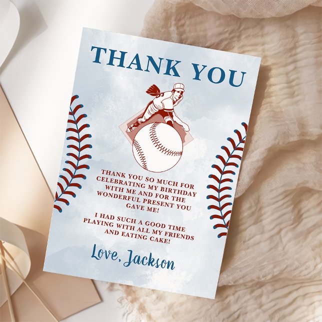 Batter Up Baseball Boys Birthday Thank You Card (Creator Uploaded)