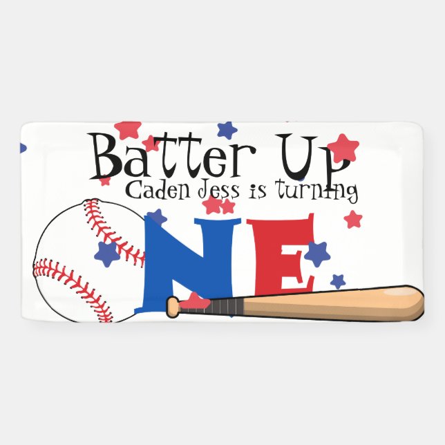 Batter Up Baseball First Birthday Banner (Horizontal)
