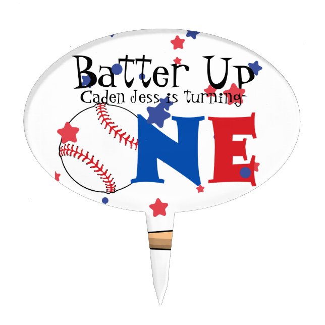 Batter Up Baseball First Birthday Cake Topper (Front)