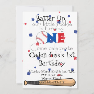 Batter Up Baseball First Birthday Invitation