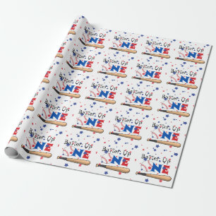 Batter Up Baseball First Birthday Wrapping Paper