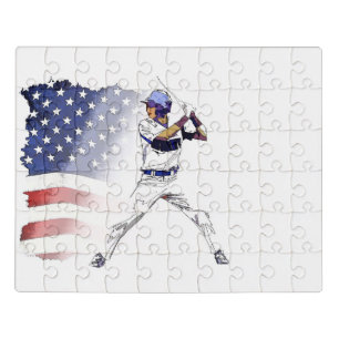 Batter Up! - Baseball Player and USA Flag Jigsaw Puzzle